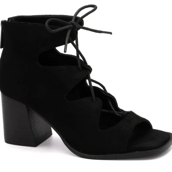 CORKY Wally Women's Open Toe Lace Up Chunky Heel Booties - Picture 1 of 2